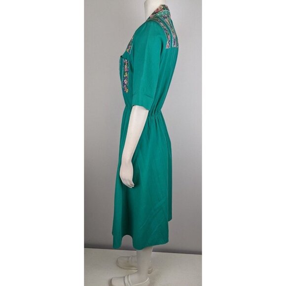 VINTAGE WOMEN'S GREEN FLORAL PRINT SHIRT DRESS - TAP&CO - SIZE 6P - Picture 9 of 14